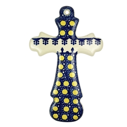 Polish Pottery Cross 7.75". Hand made in Poland and artist initialed.