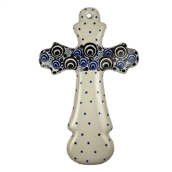 Polish Pottery Cross 7.75". Hand made in Poland and artist initialed.