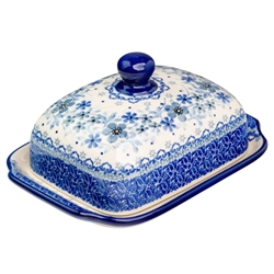 Polish Pottery 7" Butter Dish. Hand made in Poland. Pattern U4788 designed by Teresa Liana.