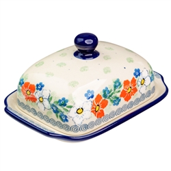 Polish Pottery 7" Butter Dish. Hand made in Poland. Pattern U4782 designed by Maria Starzyk.