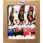 Boxed Set Of Three Lowicz Folk Design Tea Towel Set - Roosters