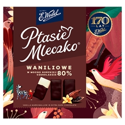 Ptasie Mleczko , Made by Poland's most famous confectionery company, E. Wedel. Bird's milk candy has a marshmallow like center and is covered with a thin layer of dark chocolate. This Polish specialty is available in vanilla, chocolate or lemon flavor.