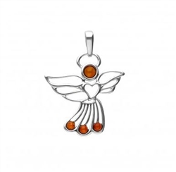 Adorable sterling silver and amber angel pendant is approx 1.25" x 1".