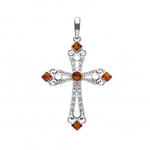 Sterling silver cross with Baltic Amber detail.  Size is approx 1.75" x 1.1"