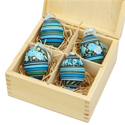 Beautiful hand painted duck eggs with floral designs inside a hand painted wooden box. The duck eggs have been blown empty and come with their own hangers. They come nested inside this beautiful box. Hand made so no two eggs or boxes are exactly alike.