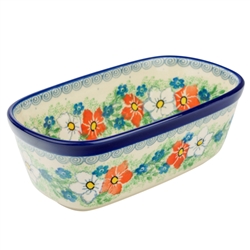 Polish Pottery 7" Loaf Pan. Hand made in Poland. Pattern U4782 designed by Maria Starzyk.