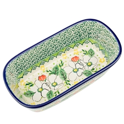 Polish Pottery 7" Loaf Pan. Hand made in Poland. Pattern U4813 designed by Maria Starzyk.