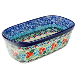 Polish Pottery 7" Loaf Pan. Hand made in Poland. Pattern U4864 designed by Teresa Liana.