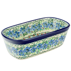 Polish Pottery 7" Loaf Pan. Hand made in Poland. Pattern U4803 designed by Teresa Liana.