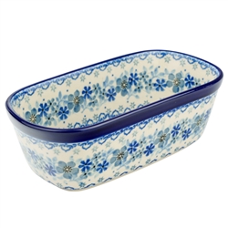 Polish Pottery 7" Loaf Pan. Hand made in Poland. Pattern U4788 designed by Teresa Liana.