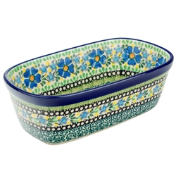 Polish Pottery 7" Loaf Pan. Hand made in Poland. Pattern U4709 designed by Teresa Liana.