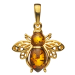 Gold Plate Over Sterling Silver And Amber Honey Bee Pendant 1"