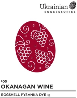 Okanagan Wine is a stunning dark, rich red that works very well on a Pysanka egg design. Okanagan Wine works nicely as a darker red on your pysanka.  Borealis Green or Sweetgrass would be a nice complementary colour on any pysanka design.