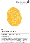 Non-edible chemical dye. Yukon Gold is a great first colour for your pysanka. It's a richer yellow than Canola Yellow and brings a true depth to your pysanky designs. Though it isn't a true gold, it looks like it has specks of gold in the dye bath. This d