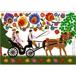 Wycinanki Folklore Print Post Card - "Wedding Ride"