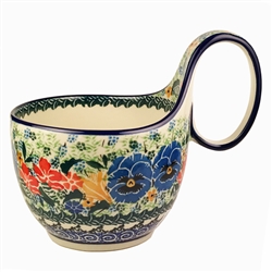 Polish Pottery 14 oz. Soup Bowl with Handle. Hand made in Poland. Pattern U2512 designed by Maria Starzyk.