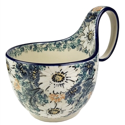 Polish Pottery 14 oz. Soup Bowl with Handle. Hand made in Poland. Pattern U4844 designed by Maria Starzyk.