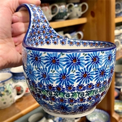 Polish Pottery 14 oz. Soup Bowl with Handle. Hand made in Poland. Pattern U4642 designed by Maryla Iwicka.
