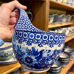 Polish Pottery 14 oz. Soup Bowl with Handle. Hand made in Poland. Pattern U243 designed by Krystyna Deptula.