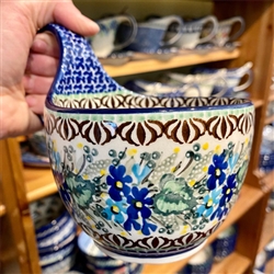 Polish Pottery 14 oz. Soup Bowl with Handle. Hand made in Poland. Pattern U2957 designed by Zofia Spychalska.