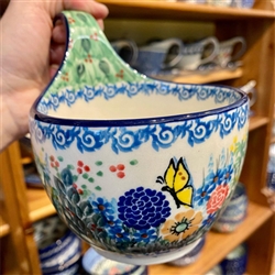 Polish Pottery 14 oz. Soup Bowl with Handle. Hand made in Poland. Pattern U3051 designed by Teresa Liana.