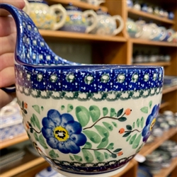 Polish Pottery 14 oz. Soup Bowl with Handle. Hand made in Poland. Pattern U440 designed by Ewa Tubaj.