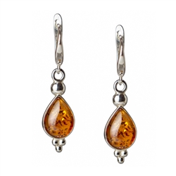 Honey Amber Teardrop Earrings. Size Approx 1" x .4".
&#8203;Amber is soft, only slightly harder than talc, and should be treated with care.