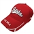 Stylized red cap with silver, white and black thread embroidery. The cap features a stylized Polska logo.  Features an adjustable cloth and metal tab in the back. Designed to fit most people.