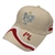 Stylish cream cap with silver and white thread embroidery. The cap features a silver Polish Eagle with gold crown and talons. Features an adjustable cloth and metal tab in the back. Designed to fit most people.