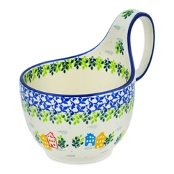 Polish Pottery 14 oz. Soup Bowl with Handle. Hand made in Poland. Pattern U4938 designed by Maria Starzyk.