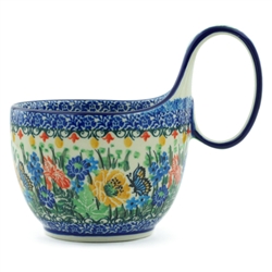 Polish Pottery 14 oz. Soup Bowl with Handle. Hand made in Poland. Pattern U3727 designed by Teresa Liana.