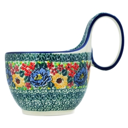 Polish Pottery 14 oz. Soup Bowl with Handle. Hand made in Poland. Pattern U4664 designed by Teresa Liana.