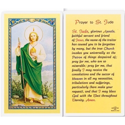 Polish Art Center - St. Jude - Holy Card.  Plastic Coated. Picture is on the front, text is on the back of the card.