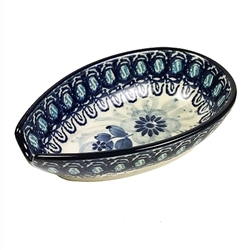 Polish Pottery 5" Spoon Rest. Hand made in Poland. Pattern U214 designed by Irena Maczka.