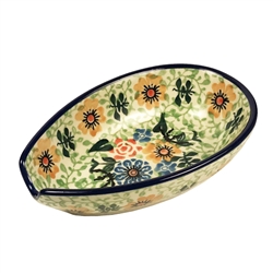 Polish Pottery 5" Spoon Rest. Hand made in Poland. Pattern U2129 designed by Barbara Makiela.