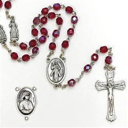Red Enamel Divine Mercy Rosary with  Saint Faustina on the back of the Center and Divine Mercy Our Father Beads.