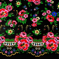 Goral Black Flowered Fabric 100% Cotton 64" Wide