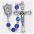 Polish Art Center - 20.5"  7mm Sapphire Crystal Tin Cut, Multi Faceted Crystal Round Beads with Aurora Borealis and Deluxe Silver Oxidized Crucifix and Center. It comes with a Deluxe Velvet Box