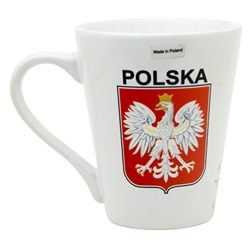 This colorful ceramic mug features a Polish eagle on both sides. Hand wash only. Made In Poland. 250ml/8.5oz capacity.