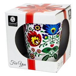 This colorful ceramic mug features beautiful Polish paper cut art. Hand wash only. Made In Poland. 250ml/8.5oz capacity.