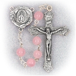 Polish Art Center - 20"  6mm Genuine Rose Quartz Round Beads with Deluxe Silver Oxidized Crucifix and Center.  It comes with a Deluxe Velvet Box
