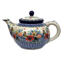 Polish Pottery 40 oz. Teapot. Hand made in Poland. Pattern U3791 designed by Maria Starzyk.