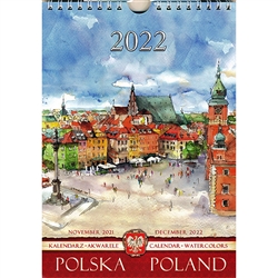 This beautiful small format spiral bound 14 month wall calendar features the works of Polish artist Katarzyna Tomala. 14 scenes from Polish cities in watercolours.