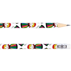 Beautiful folk design. Perfect for gifts.  Standard No.2 pencil with eraser.
&#8203;7.5" long