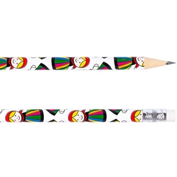 Beautiful folk design. Perfect for gifts.  Standard No.2 pencil with eraser.
&#8203;7.5" long