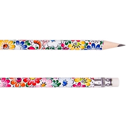 Beautiful folk design. Perfect for gifts.  Standard No.2 pencil with eraser.
7.5" long