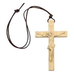 This beautiful wooden crucifix comes from Zakopane in the Tatra Mountains of southern Poland. Size is approx. 4" x 2.5".  Comes with a 10" leather cord.