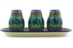 Polish Pottery Salt, Pepper & Seasoning Set. Hand made in Poland. Pattern U151 designed by Maryla Iwicka.