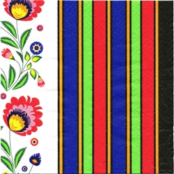 Package of 20 luncheon napkins featuring a beautiful Polish folk pattern. Three ply napkins with water based paints used in the printing process.