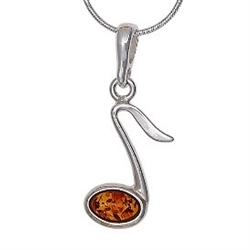 Musical Note Silver And Amber Pendant approx 1.2" long.  Chain not included.